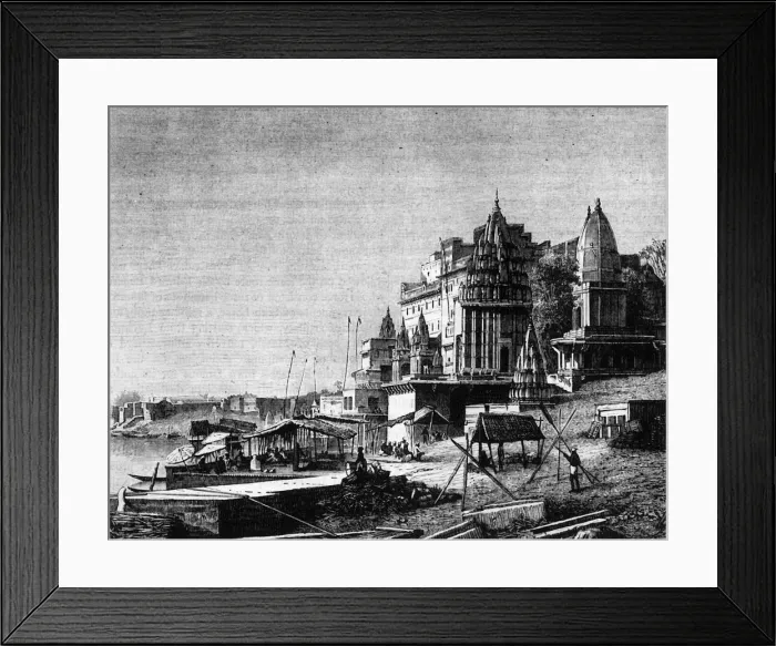 Framed Print : View of the Ghat of Daceswamedh, Benares, c1891. Creator: James Grant