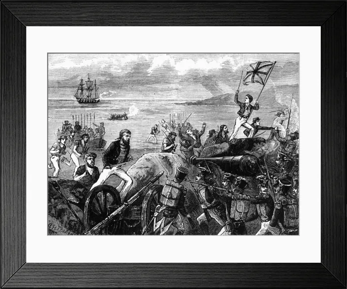 Framed Print : Attack of the Blue-Jackets on Port Jacotel, c1891. Creator: James Grant Framed Print : Attack of the Blue-Jackets on Port Jacotel, c1891. Creator: James Grant