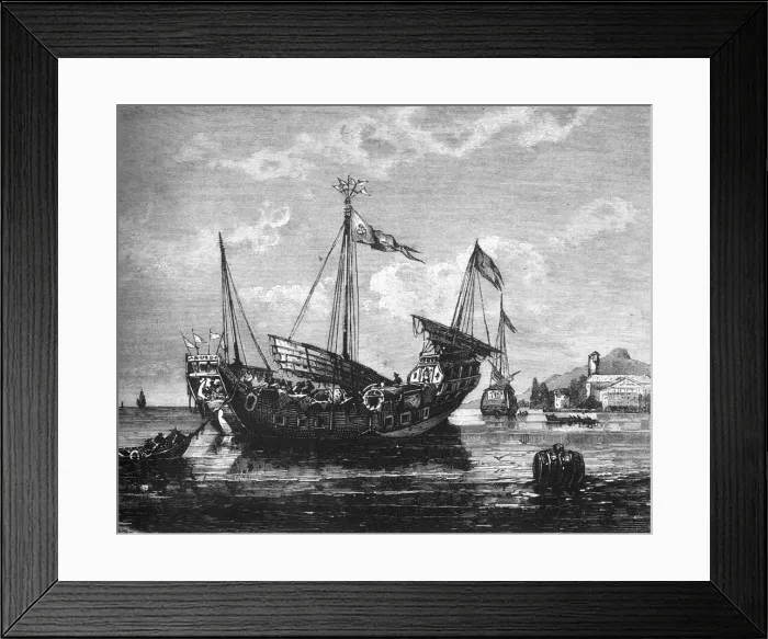 Framed Print : View off Singapore - Chinese Junk Lying at Anchor, c1891. Creator: James Grant Framed Print : View off Singapore - Chinese Junk Lying at Anchor, c1891. Creator: James Grant