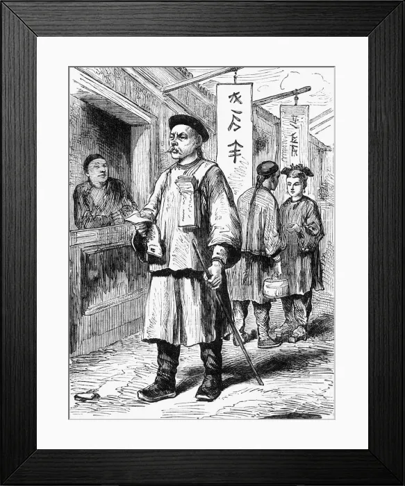 Framed Print : Chinese Man Selling the Pekin Gazette'. c1891. Creator: James Grant Framed Print : Chinese Man Selling the Pekin Gazette'. c1891. Creator: James Grant