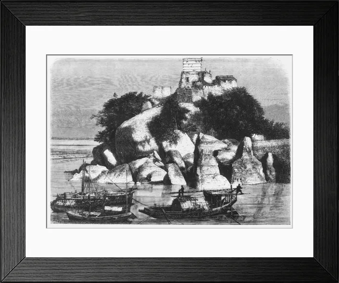 Framed Print : View of the Sacred Isle of Devinath, on the Ganges, c1891. Creator: James Grant Framed Print : View of the Sacred Isle of Devinath, on the Ganges, c1891. Creator: James Grant