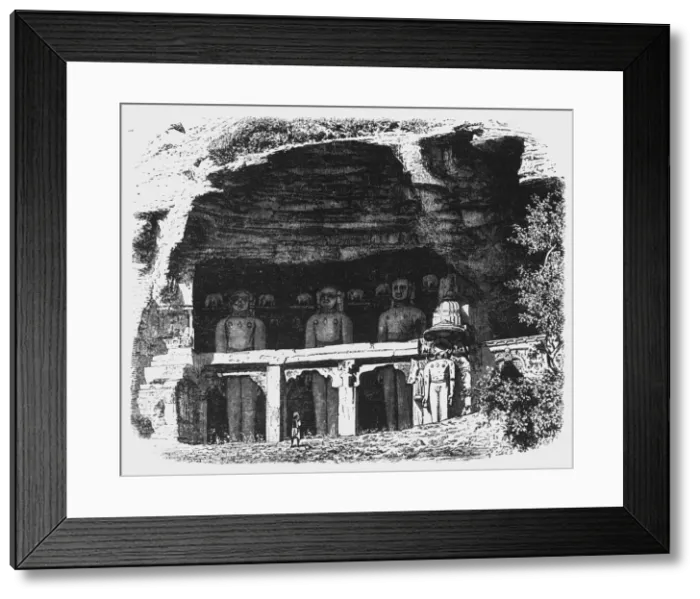 Framed Print : View of the Cavern of Tirthankars, near Gwalior, c1891. Creator: James Grant Framed Print : View of the Cavern of Tirthankars, near Gwalior, c1891. Creator: James Grant