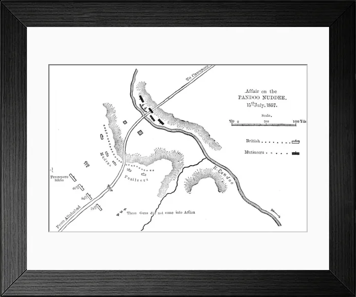 Framed Print : Plan of the Affair at Pandoo Nuddee, c1891. Creator: James Grant Framed Print : Plan of the Affair at Pandoo Nuddee, c1891. Creator: James Grant