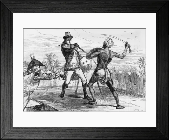 Framed Print : Hand-to-Hand Combat Between Mr. Shore and the Goojur, c1891. Creator: James Grant Framed Print : Hand-to-Hand Combat Between Mr. Shore and the Goojur, c1891. Creator: James Grant