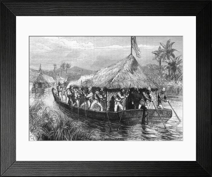 Framed Print : Blue-Jackets and Marines Poling the British Expedition Up The Perak River, c1891. Creator: James Grant Framed Print : Blue-Jackets and Marines Poling the British Expedition Up The Perak River, c1891. Creator: James Grant