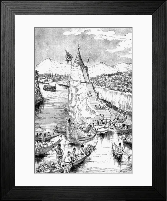 Framed Print : The Whirlpool and Pagoda of Kalewa, Chidwin River, Upper Burma, during the Water Festival, 1888. Creator: Unknown Framed Print : The Whirlpool and Pagoda of Kalewa, Chidwin River, Upper Burma, during the Water Festival, 1888. Creator: Unknown