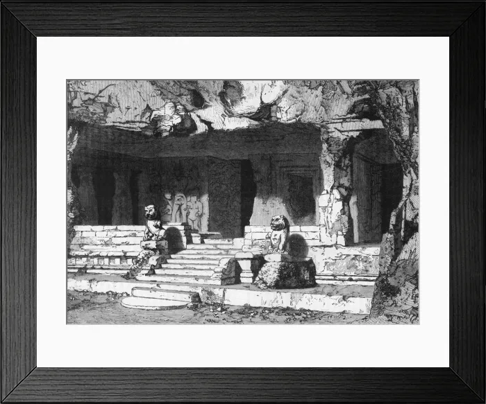 Framed Print : View of the Lions Cave, Elephanta, c1891. Creator: James Grant Framed Print : View of the Lions Cave, Elephanta, c1891. Creator: James Grant
