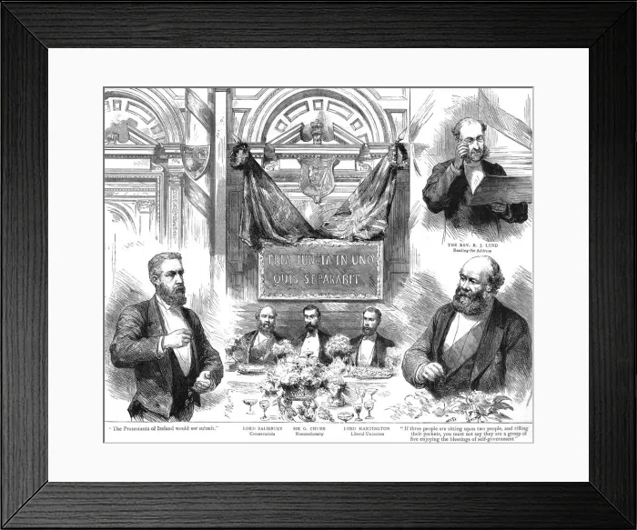 Framed Print : Banquet given to Lord Salisbury and Hartington by the Nonconformist Unionist Association, 1888. Creator: Unknown Framed Print : Banquet given to Lord Salisbury and Hartington by the Nonconformist Unionist Association, 1888. Creator: Unknown