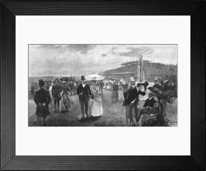 Framed Print : The Australian Derby: The Race for the Melbourne Cup; The Lawn, 1888. Creator: Unknown Framed Print : The Australian Derby: The Race for the Melbourne Cup; The Lawn, 1888. Creator: Unknown