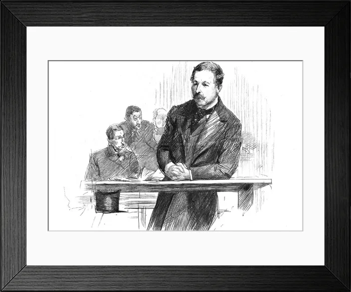 Framed Print : The Parnell Commission at the Royal Courts of Justice; Captain O Shea in the Witness Box, 1888. Creator: Unknown Framed Print : The Parnell Commission at the Royal Courts of Justice; Captain O Shea in the Witness Box, 1888. Creator: Unknown