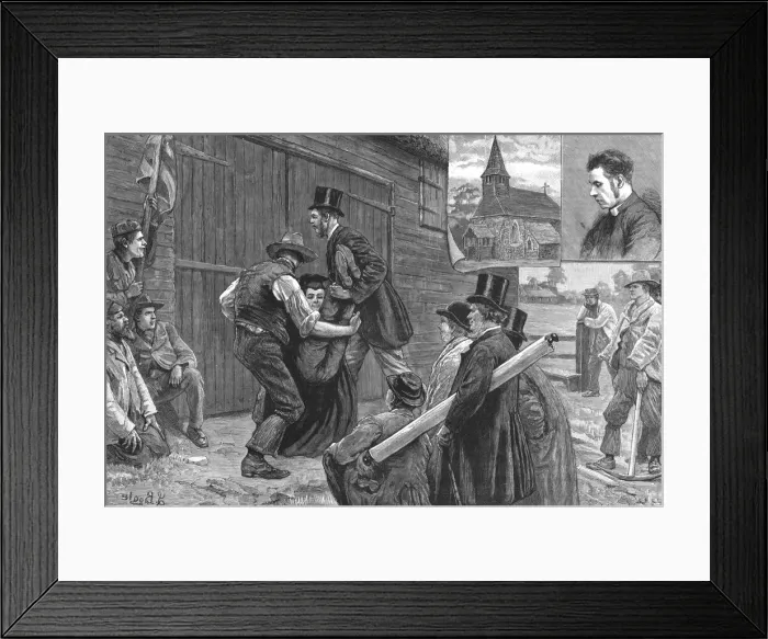 Framed Print : Beating the Bounderies; Bumping the Vicar against a Barn Door, Bisley, Woking Surrey, 1888. Creator: Unknown Framed Print : Beating the Bounderies; Bumping the Vicar against a Barn Door, Bisley, Woking Surrey, 1888. Creator: Unknown
