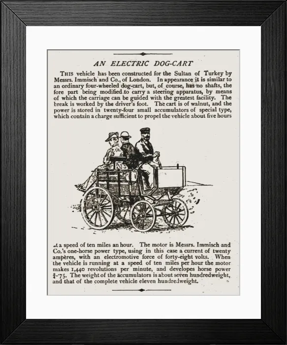 Framed Print : An Electric Dog Cart(with details), 1888. Creator: Unknown Framed Print : An Electric Dog Cart(with details), 1888. Creator: Unknown