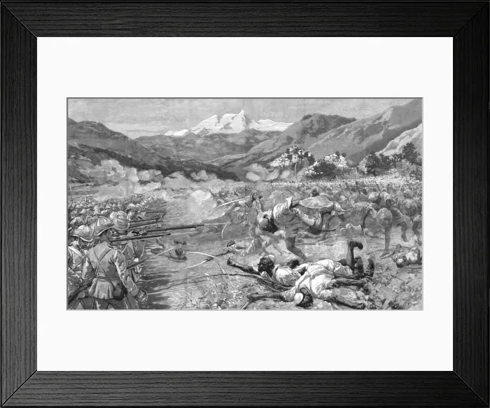Framed Print : The Black Mountain Expedition, Western Himalayas; Ghazi Fanatics Charging the 18th Royal Irish at Creator: Unknown Framed Print : The Black Mountain Expedition, Western Himalayas; Ghazi Fanatics Charging the 18th Royal Irish at Creator: Unknown