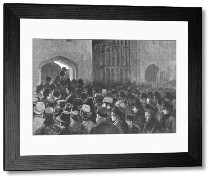 Framed Print : Distributing the Queens New Year Gifts at Windsor; The crowd outside the Riding School... 1890. Creator: Unknown Framed Print : Distributing the Queens New Year Gifts at Windsor; The crowd outside the Riding School... 1890. Creator: Unknown