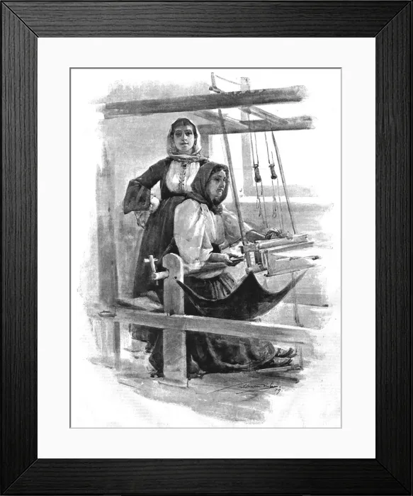 Framed Print : Greek women making Silk and Gold Thread Veils in the Factory at Athens, 1890. Creator: Samuel Melton Fisher Framed Print : Greek women making Silk and Gold Thread Veils in the Factory at Athens, 1890. Creator: Samuel Melton Fisher