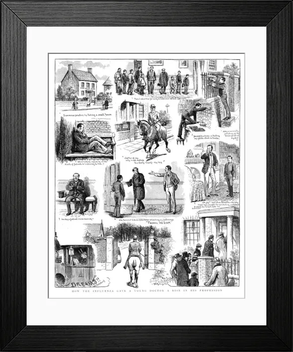 Framed Print : How the Influenza gave a young Doctor a rise in his Profession, 1890. Creator: Unknown Framed Print : How the Influenza gave a young Doctor a rise in his Profession, 1890. Creator: Unknown