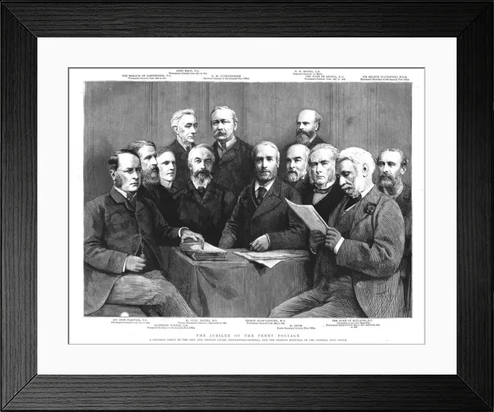 Framed Print : The Jubileeof the Penny Postage; A Portrait of the Past and Present Postmasters-General... 1890. Creator: Unknown Framed Print : The Jubileeof the Penny Postage; A Portrait of the Past and Present Postmasters-General... 1890. Creator: Unknown