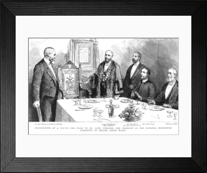 Framed Print : Presentation of a Carved Oak Chair to Dr. James Williams, the Chairman of the National... 1890. Creator: Unknown Framed Print : Presentation of a Carved Oak Chair to Dr. James Williams, the Chairman of the National... 1890. Creator: Unknown