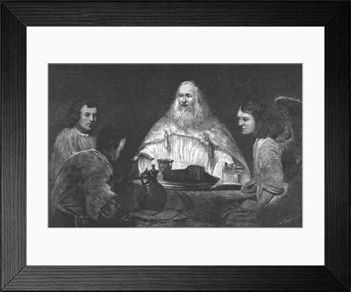 Framed Print : Abraham at Table with the Angels';from the picture attributedto Rembrandt, recently... 1890. Creator: Unknown Framed Print : Abraham at Table with the Angels';from the picture attributedto Rembrandt, recently... 1890. Creator: Unknown