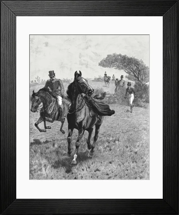 Framed Print : Parted'or, The Lady and her skirt--A slight mishap in the Hunting Field, 1890. Creator: Unknown Framed Print : Parted'or, The Lady and her skirt--A slight mishap in the Hunting Field, 1890. Creator: Unknown