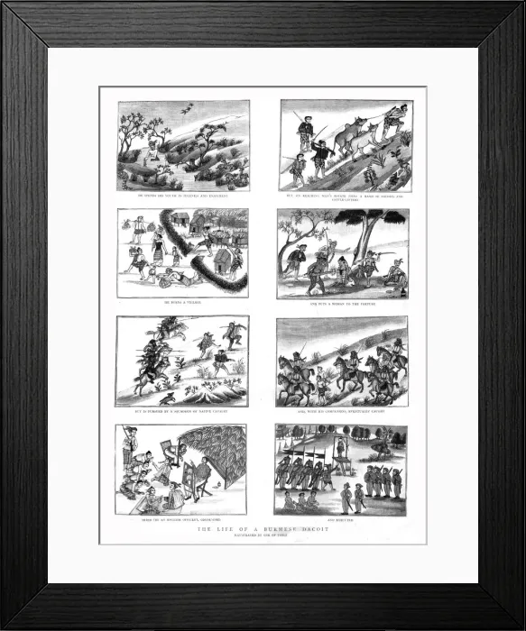Framed Print : The Life of a Burmese Dacoit; illustrated by one of them, 1890. Creator: Unknown Framed Print : The Life of a Burmese Dacoit; illustrated by one of them, 1890. Creator: Unknown