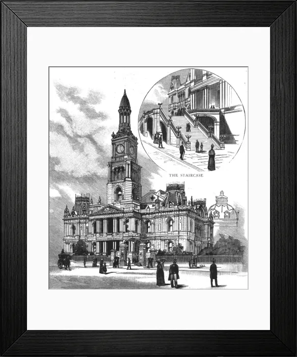 Framed Print : The Centennial Hall at Sydney, New South Wales; The Exterior and Staircase, 1890. Creator: Unknown Framed Print : The Centennial Hall at Sydney, New South Wales; The Exterior and Staircase, 1890. Creator: Unknown
