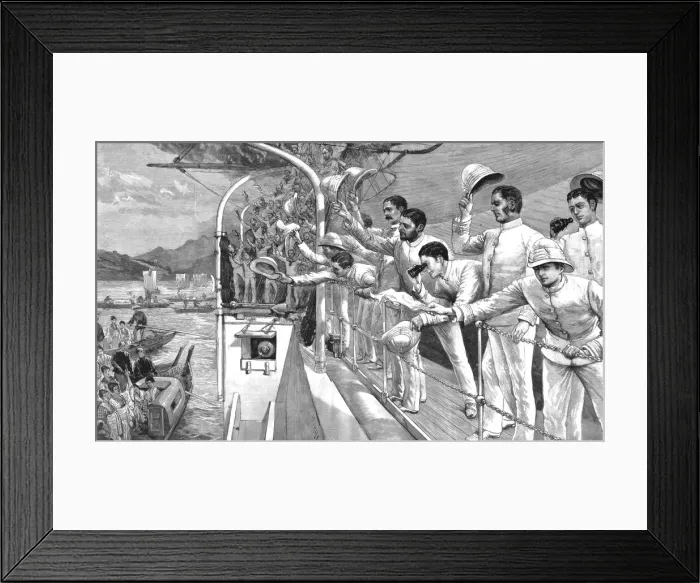Framed Print : Good-bye to Japan--Homeward bound from the East; H. M.s Audacious leaves Japan, 1890. Creator: Unknown Framed Print : Good-bye to Japan--Homeward bound from the East; H. M.s Audacious leaves Japan, 1890. Creator: Unknown