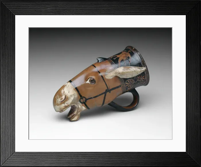 Framed Print : Rhyton (Drinking Vessel) in the Shape of a Donkey Head, 480-470 BCE. Creator: Painter of London E 55 Framed Print : Rhyton (Drinking Vessel) in the Shape of a Donkey Head, 480-470 BCE. Creator: Painter of London E 55