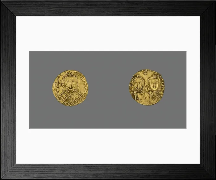 Framed Print : Solidus (Coin) of Constantine V and Leo IV, 751-775 (reigned 741-775). Creator: Unknown Framed Print : Solidus (Coin) of Constantine V and Leo IV, 751-775 (reigned 741-775). Creator: Unknown