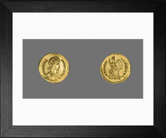 Framed Print : Solidus (Coin) of Emperor Theodosius I, 383 (25 August)-388 (28 August). Creator: Unknown Framed Print : Solidus (Coin) of Emperor Theodosius I, 383 (25 August)-388 (28 August). Creator: Unknown
