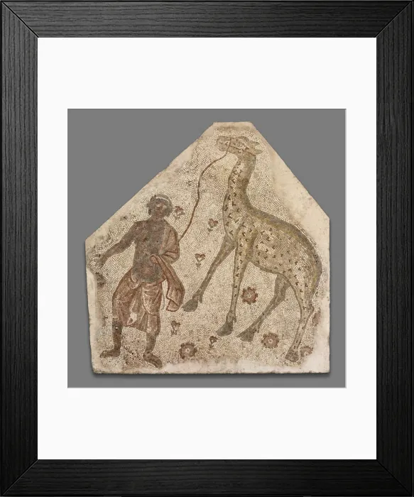 Framed Print : Mosaic Fragment with Man Leading a Giraffe, 5th century. Creator: Unknown Framed Print : Mosaic Fragment with Man Leading a Giraffe, 5th century. Creator: Unknown