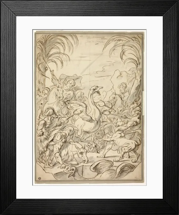 Framed Print : Ostrich Hunt, n. d. Creators: Charles Parrocel, Carle van Loo, Joseph Francois Parrocel Framed Print : Ostrich Hunt, n. d. Creators: Charles Parrocel, Carle van Loo, Joseph Francois Parrocel