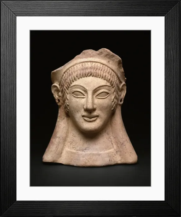 Framed Print : Votive (Gift) in the Shape of a Womans Head, about 500 BCE. Creator: Unknown Framed Print : Votive (Gift) in the Shape of a Womans Head, about 500 BCE. Creator: Unknown