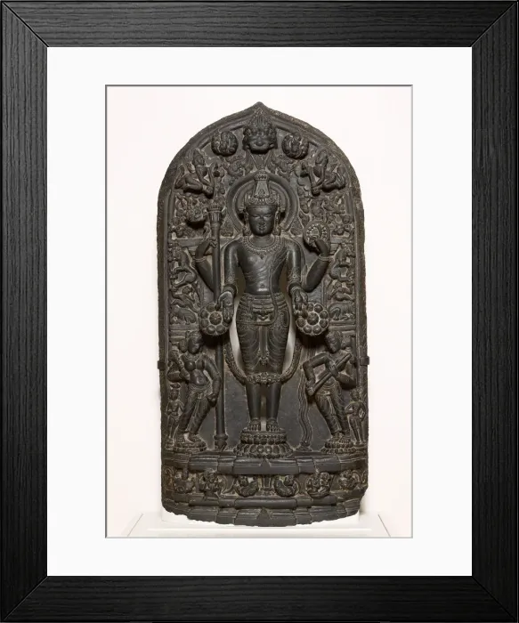Framed Print : God Vishnu with Goddesses Lakshmi and Sarasvati, Pala period, 10th / 12th century. Creator: Unknown Framed Print : God Vishnu with Goddesses Lakshmi and Sarasvati, Pala period, 10th / 12th century. Creator: Unknown