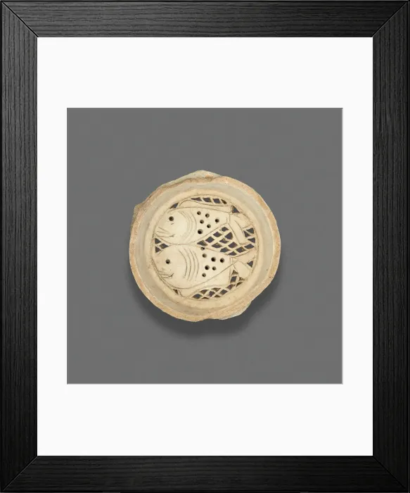 Framed Print : Clay filter with design of fish, Fatimid dynasty (969-1171), 11th-12th century. Creator: Unknown