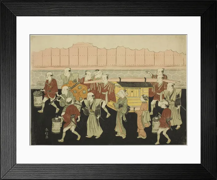 Framed Print : The Bride Riding in the Palanquin to Her Husbands House (Koshi-iri), the third sheet... c. 1769. Creator: Suzuki Harunobu Framed Print : The Bride Riding in the Palanquin to Her Husbands House (Koshi-iri), the third sheet... c. 1769. Creator: Suzuki Harunobu