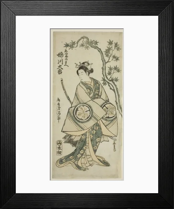 Framed Print : The Actor Anegawa Daikichi as Ayame no Mae in the play Miyo no Hana Yunzei Kagami, perfo... 1760. Creator: Torii Kiyomitsu Framed Print : The Actor Anegawa Daikichi as Ayame no Mae in the play Miyo no Hana Yunzei Kagami, perfo... 1760. Creator: Torii Kiyomitsu