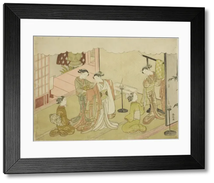 Framed Print : The Bride Changing Clothes (Iro-naoshi), the fifth sheet of the series Marriage in Bro... c. 1769. Creator: Suzuki Harunobu Framed Print : The Bride Changing Clothes (Iro-naoshi), the fifth sheet of the series Marriage in Bro... c. 1769. Creator: Suzuki Harunobu