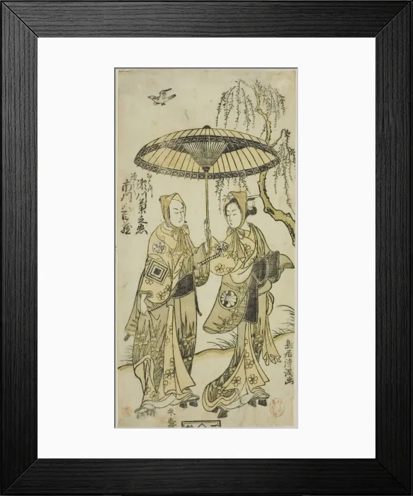 Framed Print : The Actors Segawa Kikunojo II as Ohatsu and Ichikawa Yaozo II as her lover Tokubei in the... 1767. Creator: Torii Kiyomitsu Framed Print : The Actors Segawa Kikunojo II as Ohatsu and Ichikawa Yaozo II as her lover Tokubei in the... 1767. Creator: Torii Kiyomitsu