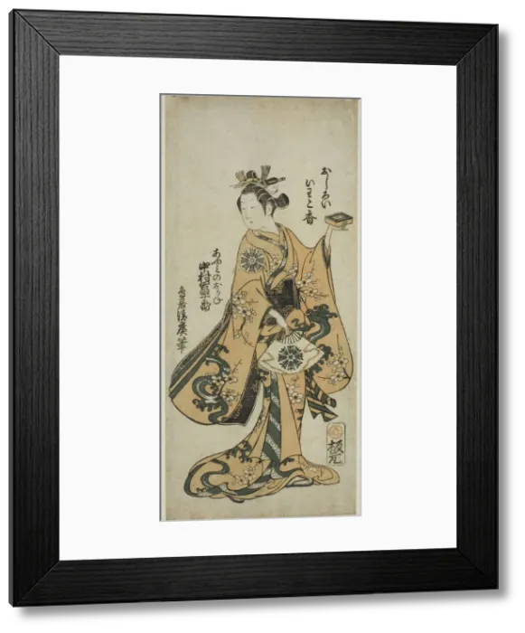 Framed Print : The Actor Nakamura Tomijuro I as Omi no Okane in the play Kongen Okuni Kabuki'performed... 1754. Creator: Torii Kiyohiro Framed Print : The Actor Nakamura Tomijuro I as Omi no Okane in the play Kongen Okuni Kabuki'performed... 1754. Creator: Torii Kiyohiro