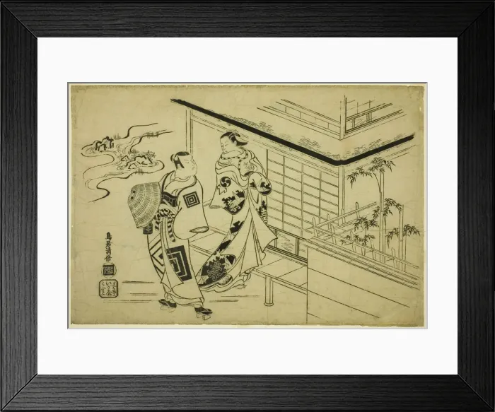 Framed Print : The Actors Nakamura Takesaburo I as Kewaizaka no Shosho and Ichikawa Danjuro II as Soga no... 1715. Creator: Torii Kiyomasu I Framed Print : The Actors Nakamura Takesaburo I as Kewaizaka no Shosho and Ichikawa Danjuro II as Soga no... 1715. Creator: Torii Kiyomasu I