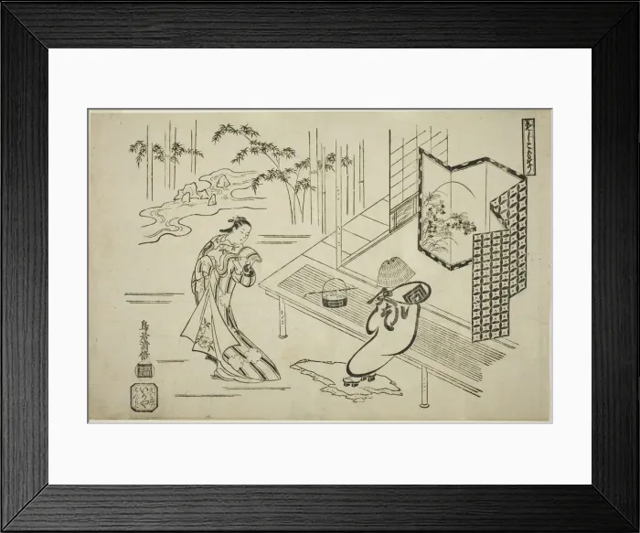 Framed Print : The Actors Nakamura Takesaburo I as Kewaizaka no Shosho and Ichikawa Danjuro II as Soga no... 1715. Creator: Torii Kiyomasu I Framed Print : The Actors Nakamura Takesaburo I as Kewaizaka no Shosho and Ichikawa Danjuro II as Soga no... 1715. Creator: Torii Kiyomasu I