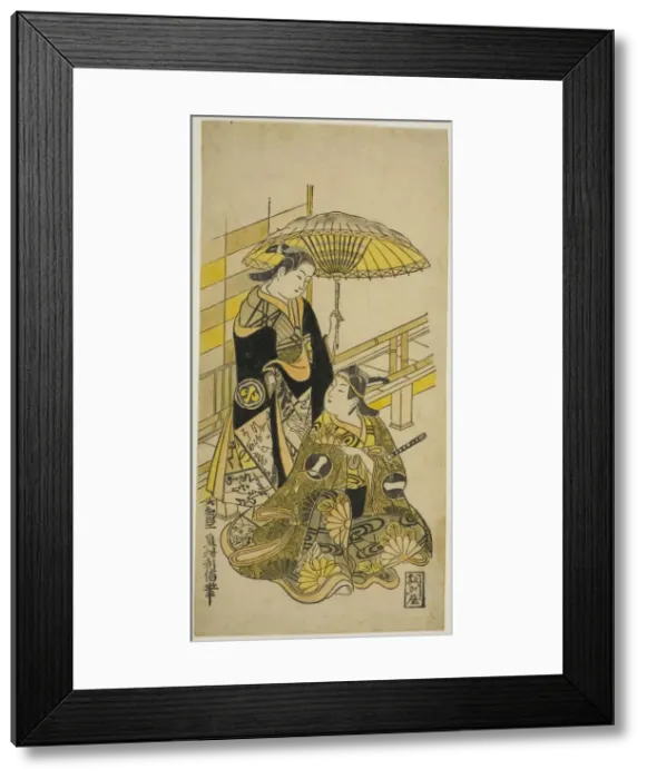 Framed Print : The Actors Ichikawa Monnosuke I as Kusunoki Masatsura and Arashi Wakano as Oyuki in the pl... 1723. Creator: Okumura Toshinobu Framed Print : The Actors Ichikawa Monnosuke I as Kusunoki Masatsura and Arashi Wakano as Oyuki in the pl... 1723. Creator: Okumura Toshinobu