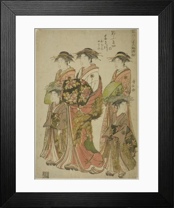 Framed Print : The Courtesan Takigawa of the Ogiya with Her Attendants Onami and Menami, from the series... 1783. Creator: Torii Kiyonaga Framed Print : The Courtesan Takigawa of the Ogiya with Her Attendants Onami and Menami, from the series... 1783. Creator: Torii Kiyonaga