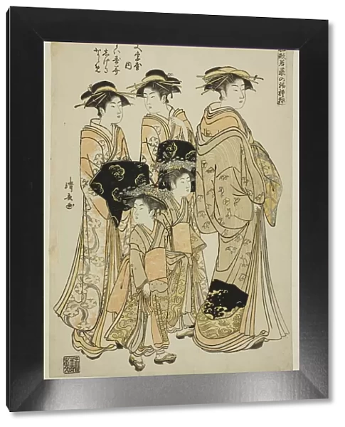 The Courtesan Maizumi of the Daimonjiya with Her Attendants Shigeki and Naname, from the s... 1782. Creator: Torii Kiyonaga