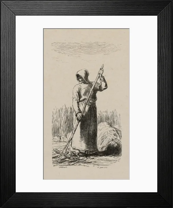 Framed Print : Woman Raking Hay, 1853, after drawing made in 1852. Creator: Jacques-Adrien Lavieille Framed Print : Woman Raking Hay, 1853, after drawing made in 1852. Creator: Jacques-Adrien Lavieille