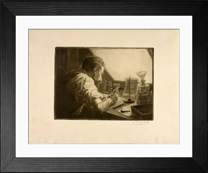 Framed Print : Self-Portrait Preparing an Etching, c. 1890. Creator: Henri-Charles Guerard Framed Print : Self-Portrait Preparing an Etching, c. 1890. Creator: Henri-Charles Guerard