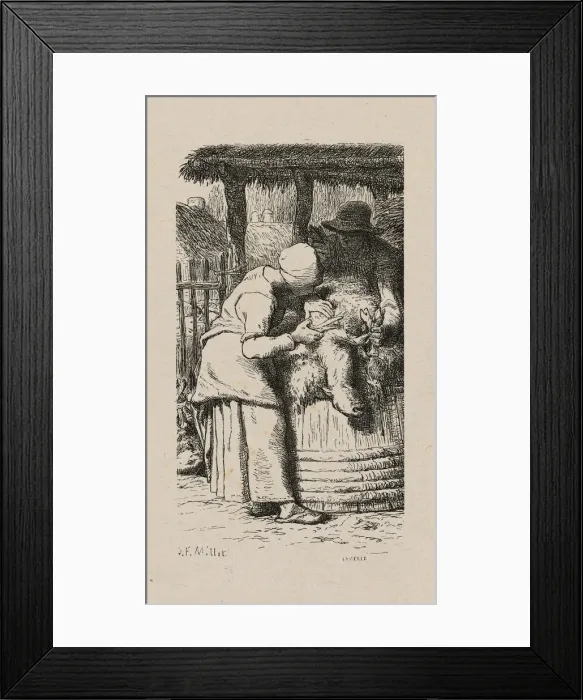 Framed Print : Woman Shearing Sheep, 1853, after drawing made in 1852. Creator: Jacques-Adrien Lavieille Framed Print : Woman Shearing Sheep, 1853, after drawing made in 1852. Creator: Jacques-Adrien Lavieille