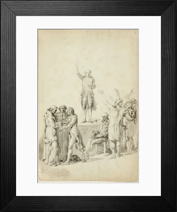 Framed Print : Study for The Oath of the Tennis Court: Bailly Standing on the Desk, Asking for a Vote, c. 1791. Creator: Jean Pierre Norblin Framed Print : Study for The Oath of the Tennis Court: Bailly Standing on the Desk, Asking for a Vote, c. 1791. Creator: Jean Pierre Norblin