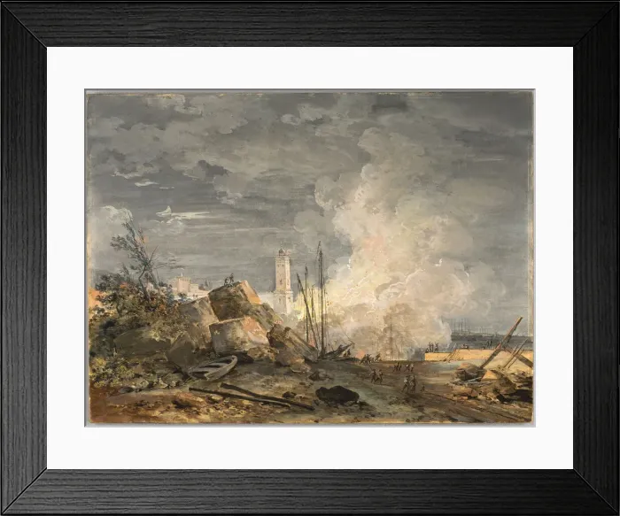 Framed Print : Fire in the Port, 1788. Creator: Louis Gabriel Moreau Framed Print : Fire in the Port, 1788. Creator: Louis Gabriel Moreau